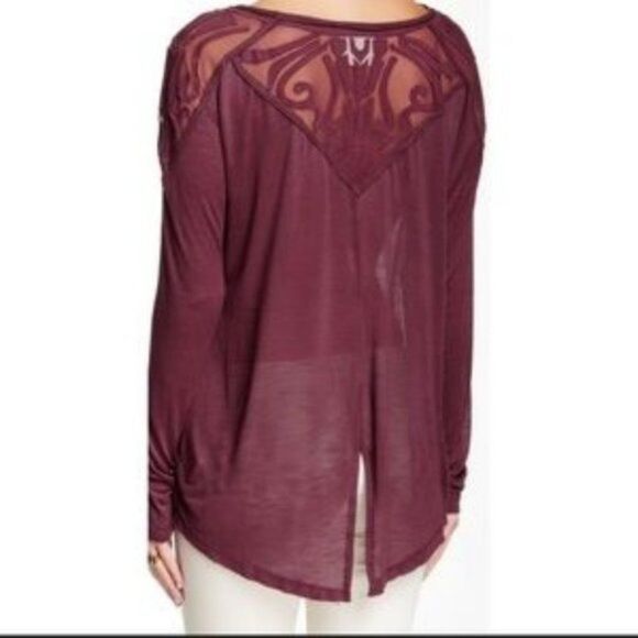 Free People Gatsby Top Embroidered Mesh Maroon Red Medium - Picture 14 of 15